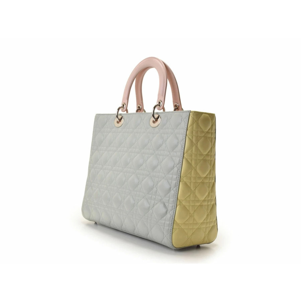 Dior CHRISTIAN Lady Cannage Tricolor Pink Yellow Blue Lambskin - Picture 2 of 9
